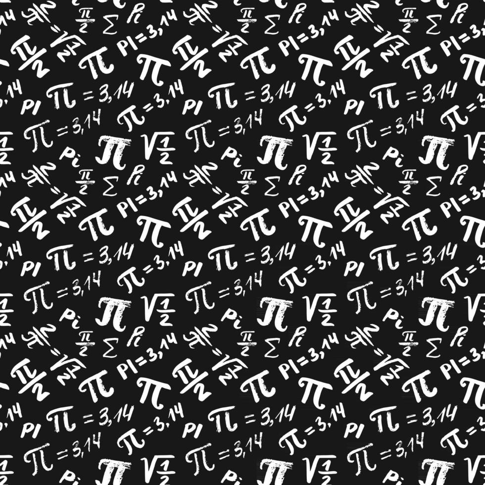 Pi symbol seamless pattern vector illustration. Hand drawn sketched Grunge mathematical signs and formulas, Vector illustration