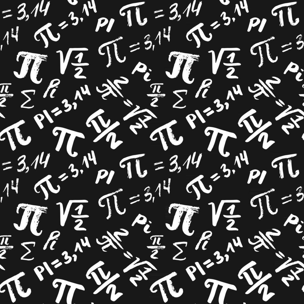 Pi symbol seamless pattern vector illustration. Hand drawn sketched Grunge mathematical signs and formulas, Vector illustration