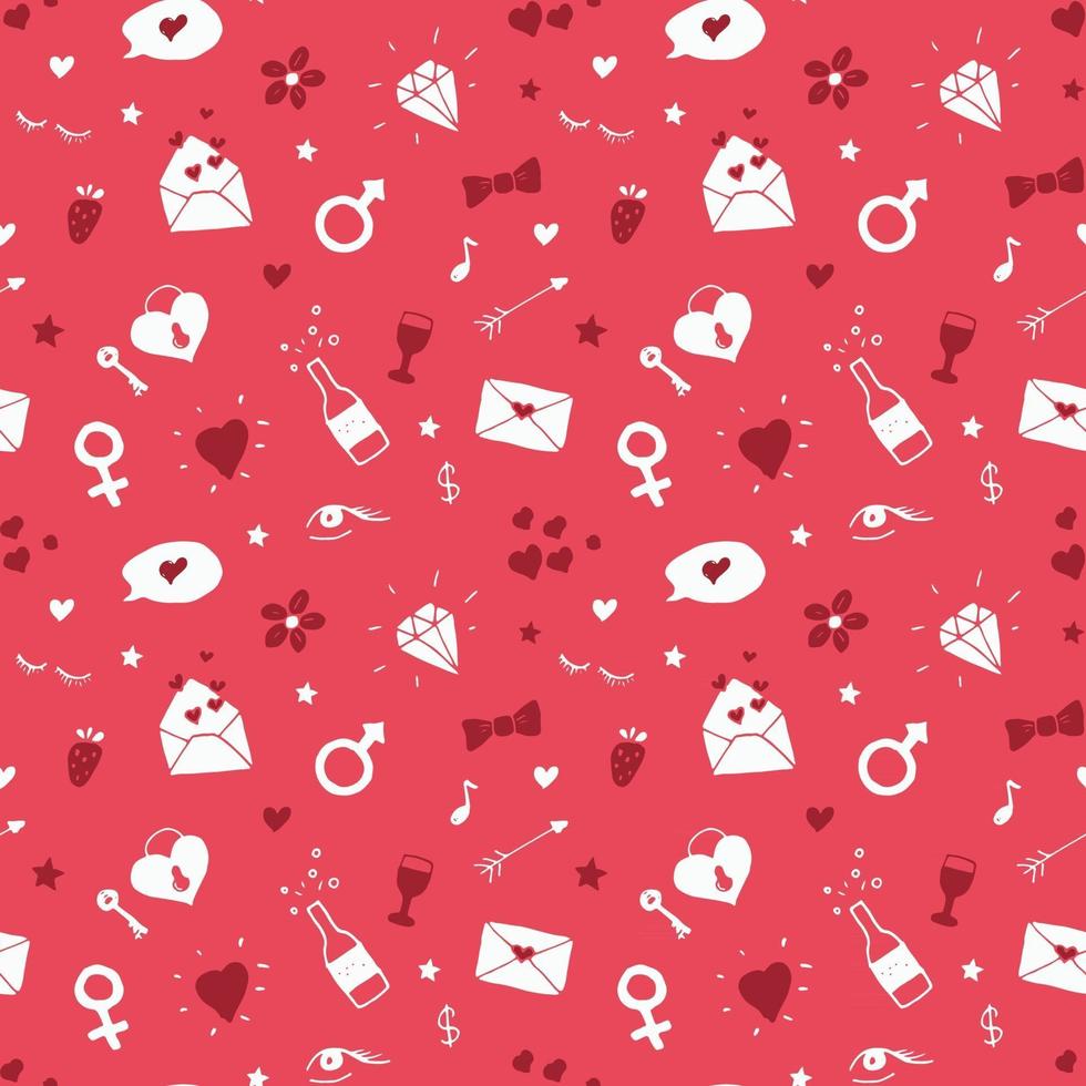 Love and Valentine Day seamless pattern vector illustration. Hand drawn sketched doodle romantic symbols background