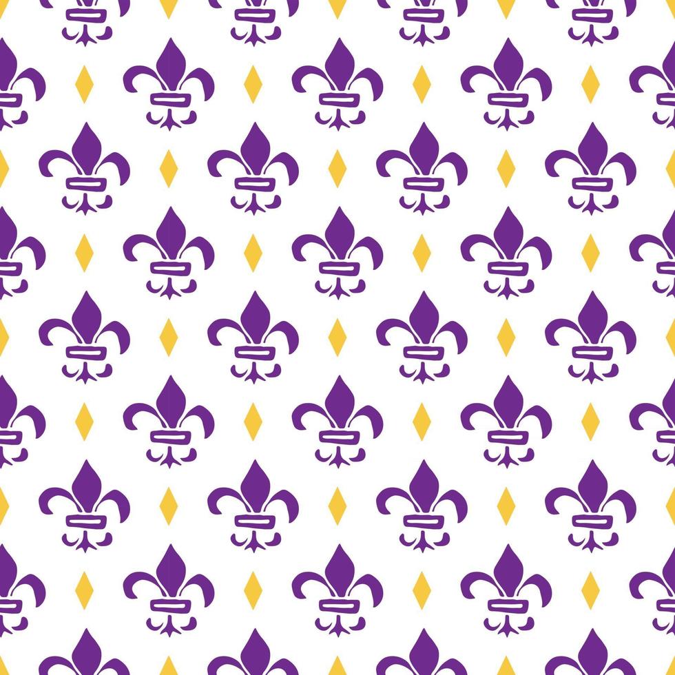 Mardi Gras seamless pattern vector illustration. Hand drawn sketched doodle Holyday elements and royal symbols, Vector illustration