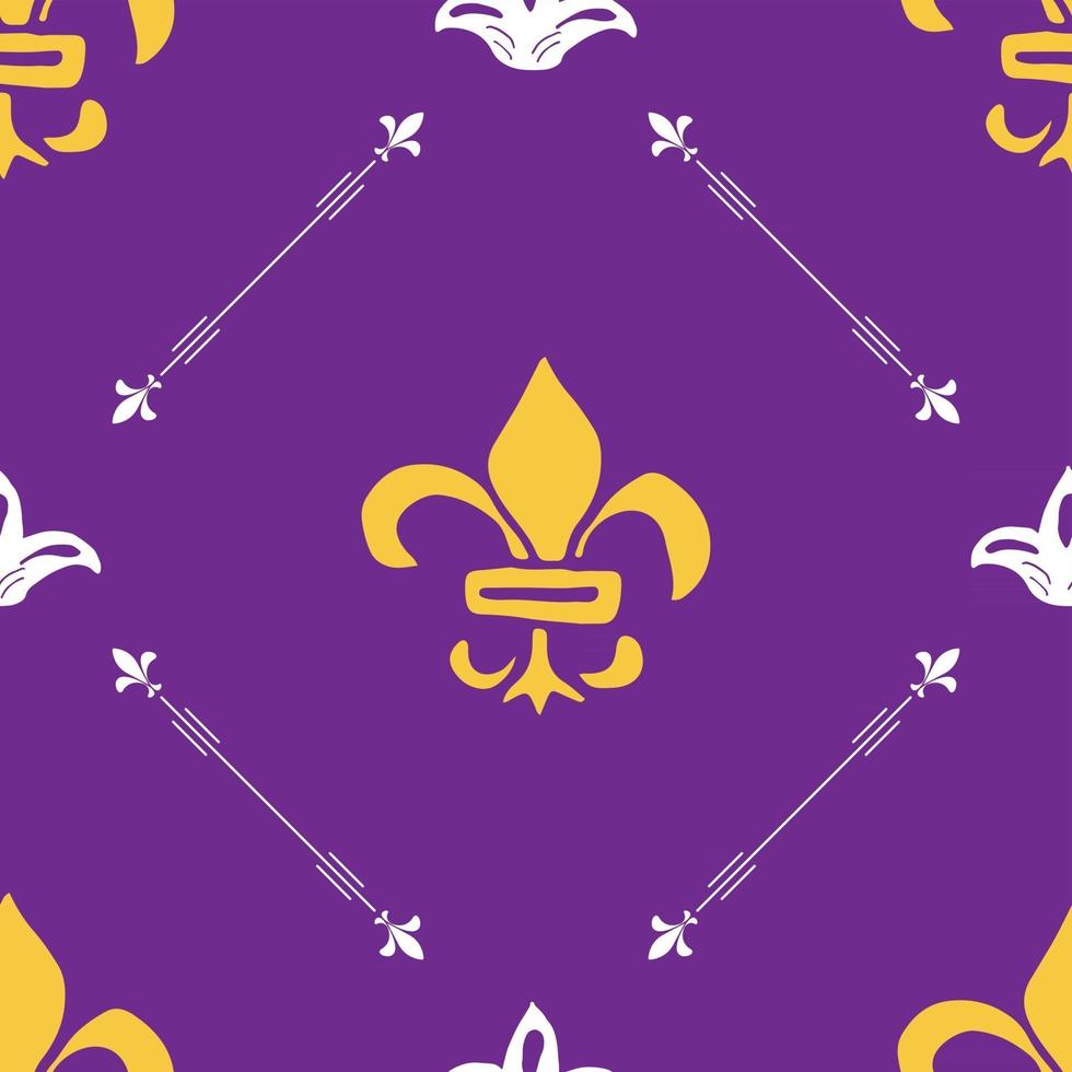 Mardi Gras seamless pattern vector illustration. Hand drawn sketched doodle Holyday elements and royal symbols, Vector illustration