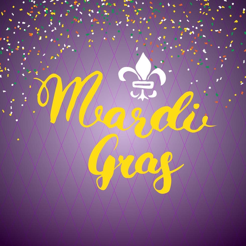 Letras caligráficas de Mardi Gras. diseño de tarjetas de felicitación tipográficas. Letras de caligrafía para saludo navideño. Ilustración de vector de texto de letras dibujadas a mano