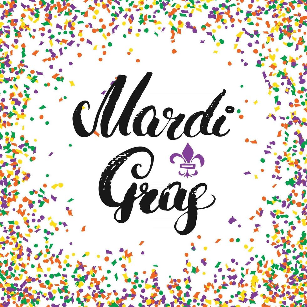 Mardi Gras Calligraphic Lettering. Typographic Greeting Card Design. Calligraphy Lettering for Holiday Greeting. Hand Drawn Lettering Text Vector illustration