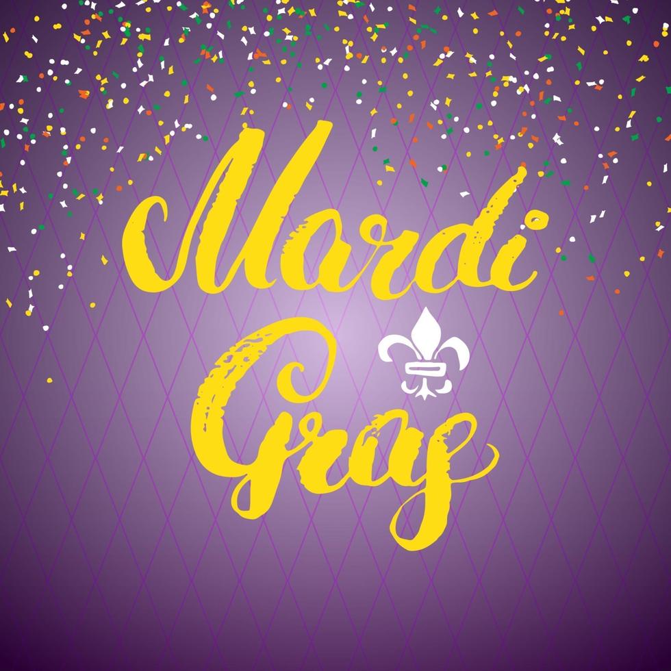 Letras caligráficas de Mardi Gras. diseño de tarjetas de felicitación tipográficas. Letras de caligrafía para saludo navideño. Ilustración de vector de texto de letras dibujadas a mano