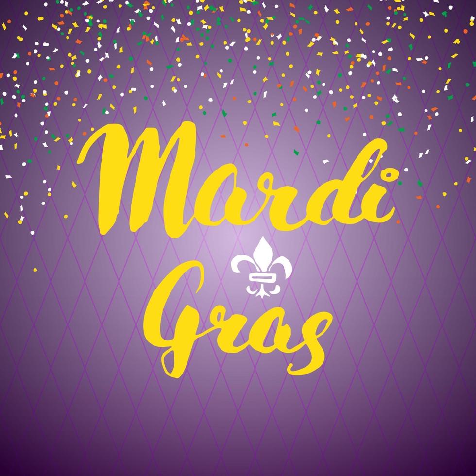 Letras caligráficas de Mardi Gras. diseño de tarjetas de felicitación tipográficas. Letras de caligrafía para saludo navideño. Ilustración de vector de texto de letras dibujadas a mano