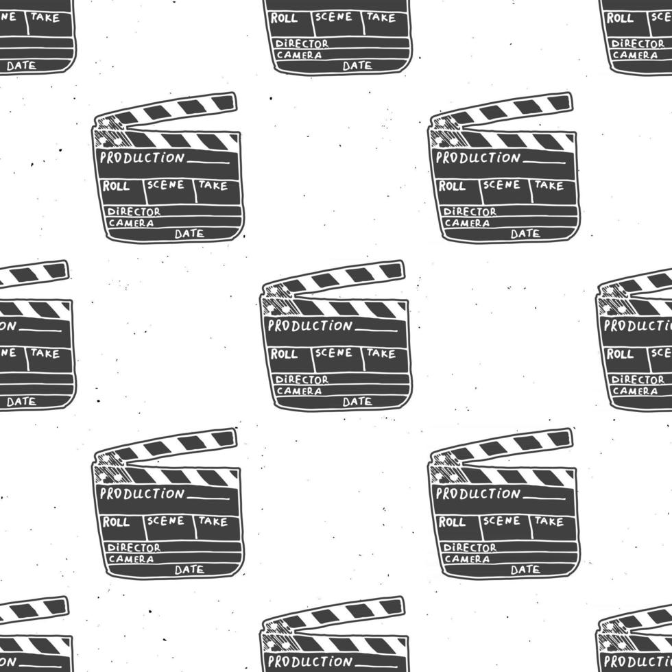 Clapperboard seamless pattern, vintage handdrawn sketch, retro movie industry, vector illustration