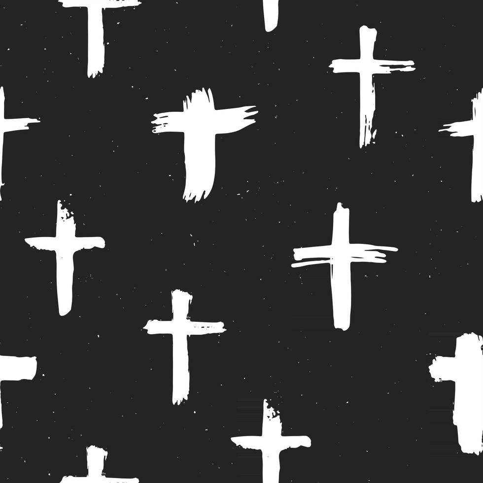 Cross symbols seamless pattern grunge hand drawn Christian crosses, religious signs icons, crucifix symbol vector illustration
