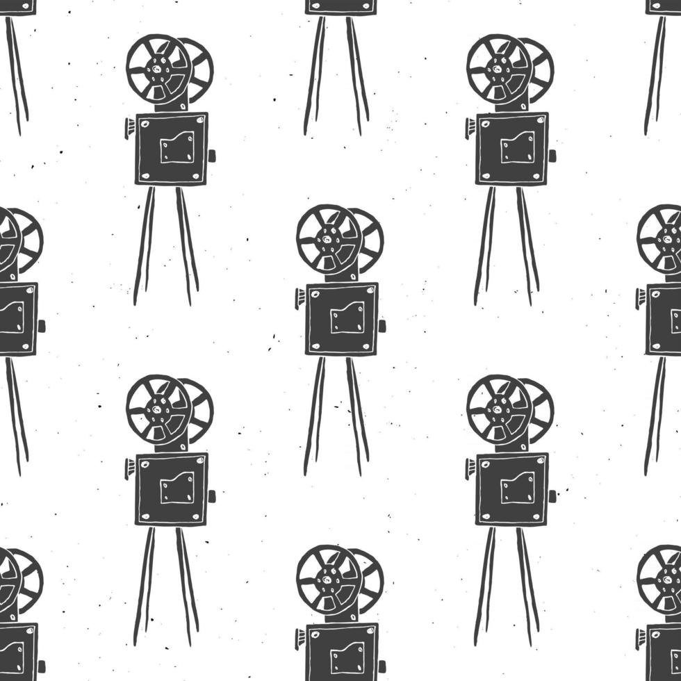 PrinCamera vintage seamless pattern, handdrawn sketch, retro movie and film industry, vector illustration