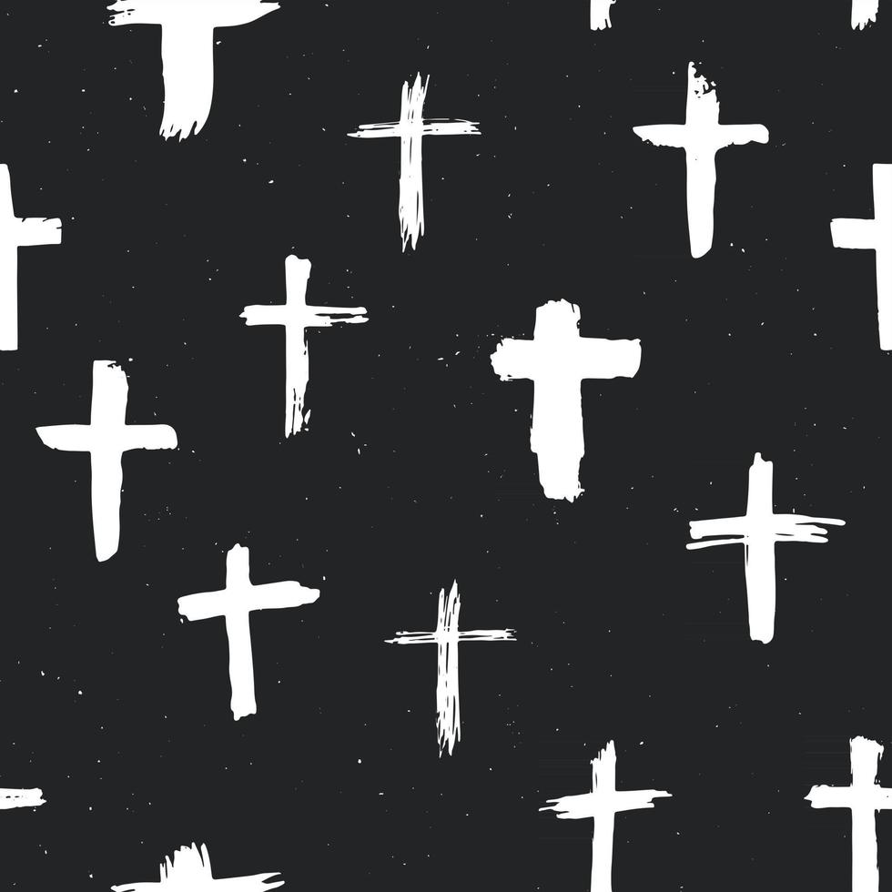 Cross symbols seamless pattern grunge hand drawn Christian crosses, religious signs icons, crucifix symbol vector illustration