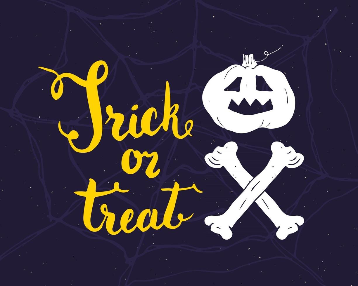 tarjeta de felicitación de halloween. Letrero de caligrafía de letras y elementos dibujados a mano, invitación a una fiesta o diseño de banner de vacaciones ilustración vectorial vector