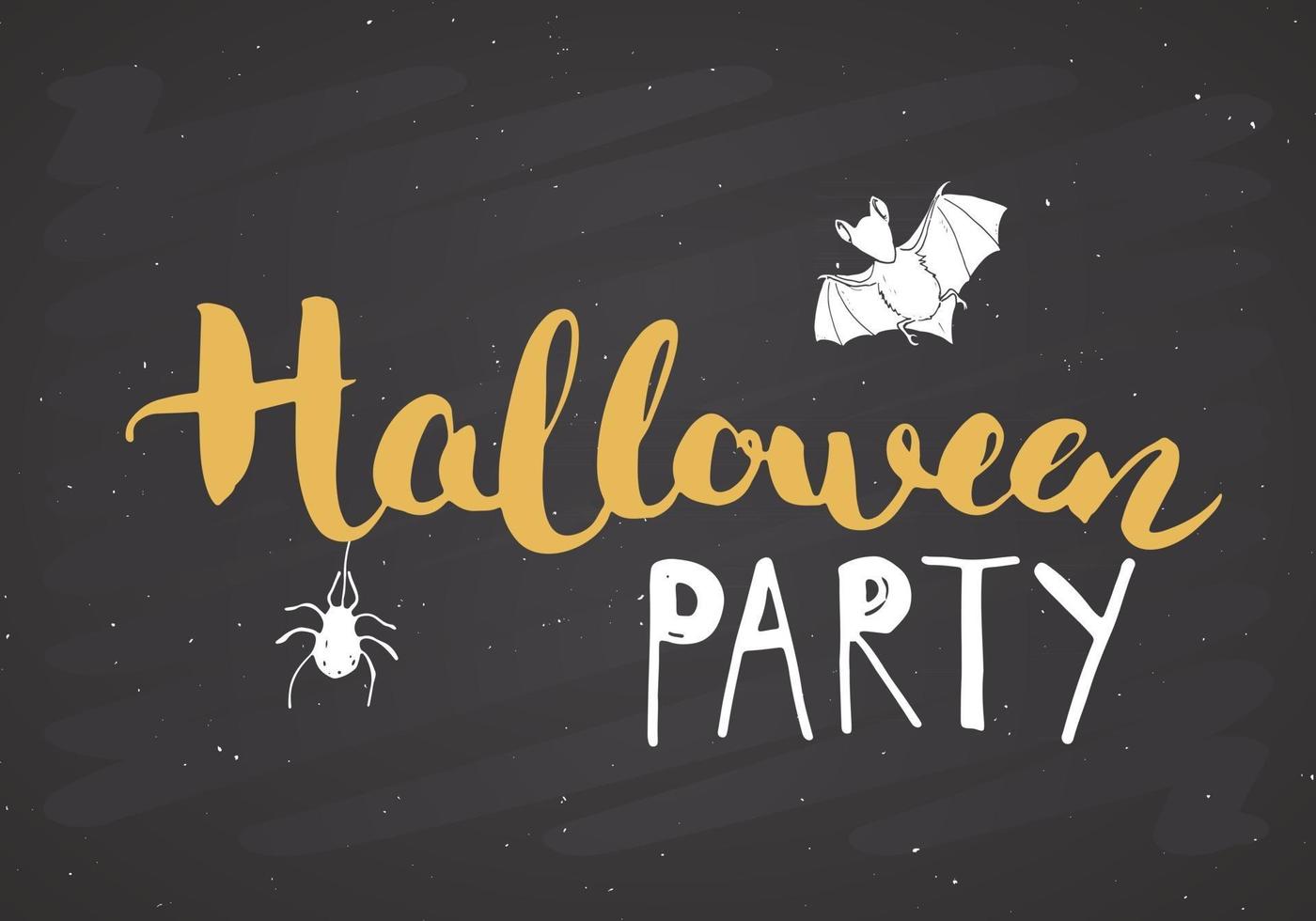 tarjeta de felicitación de halloween. Letrero de caligrafía de letras y elementos dibujados a mano, invitación a una fiesta o diseño de banner de vacaciones ilustración vectorial vector