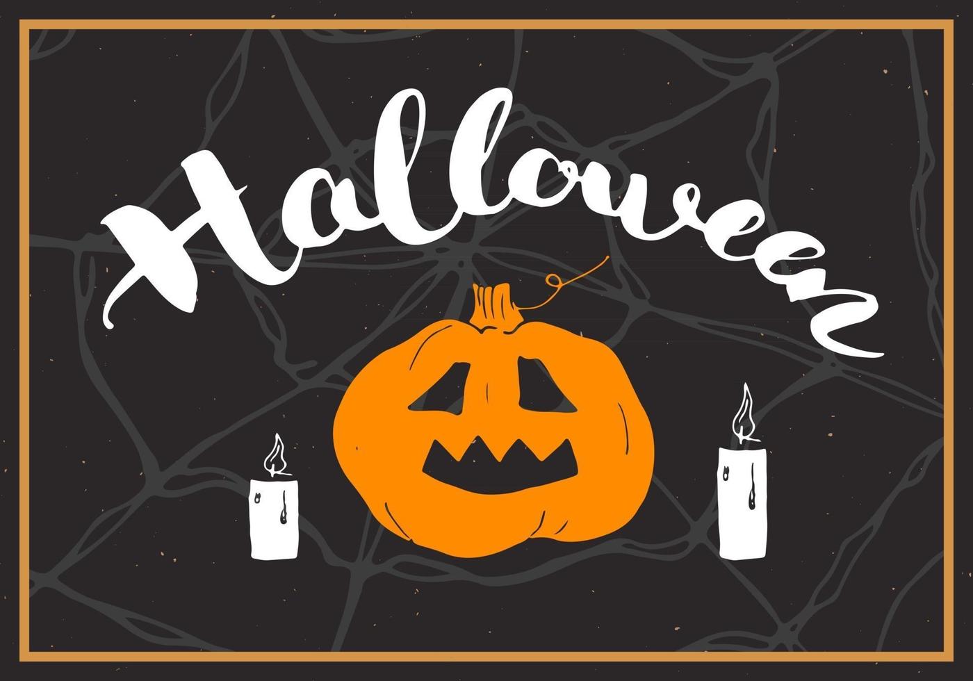 tarjeta de felicitación de halloween. Letrero de caligrafía de letras y elementos dibujados a mano, invitación a una fiesta o diseño de banner de vacaciones ilustración vectorial vector