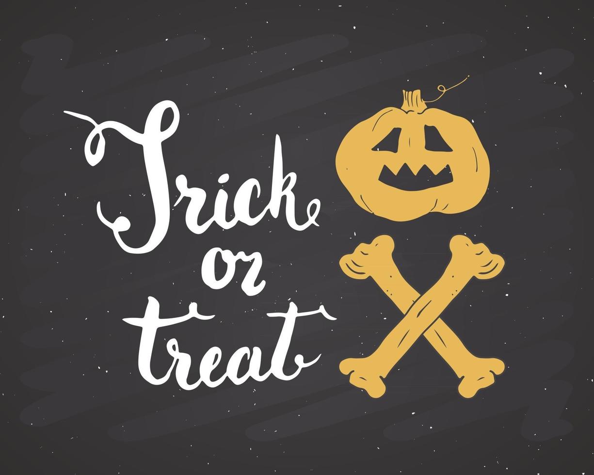 tarjeta de felicitación de halloween. Letrero de caligrafía de letras y elementos dibujados a mano, invitación a una fiesta o diseño de banner de vacaciones ilustración vectorial vector