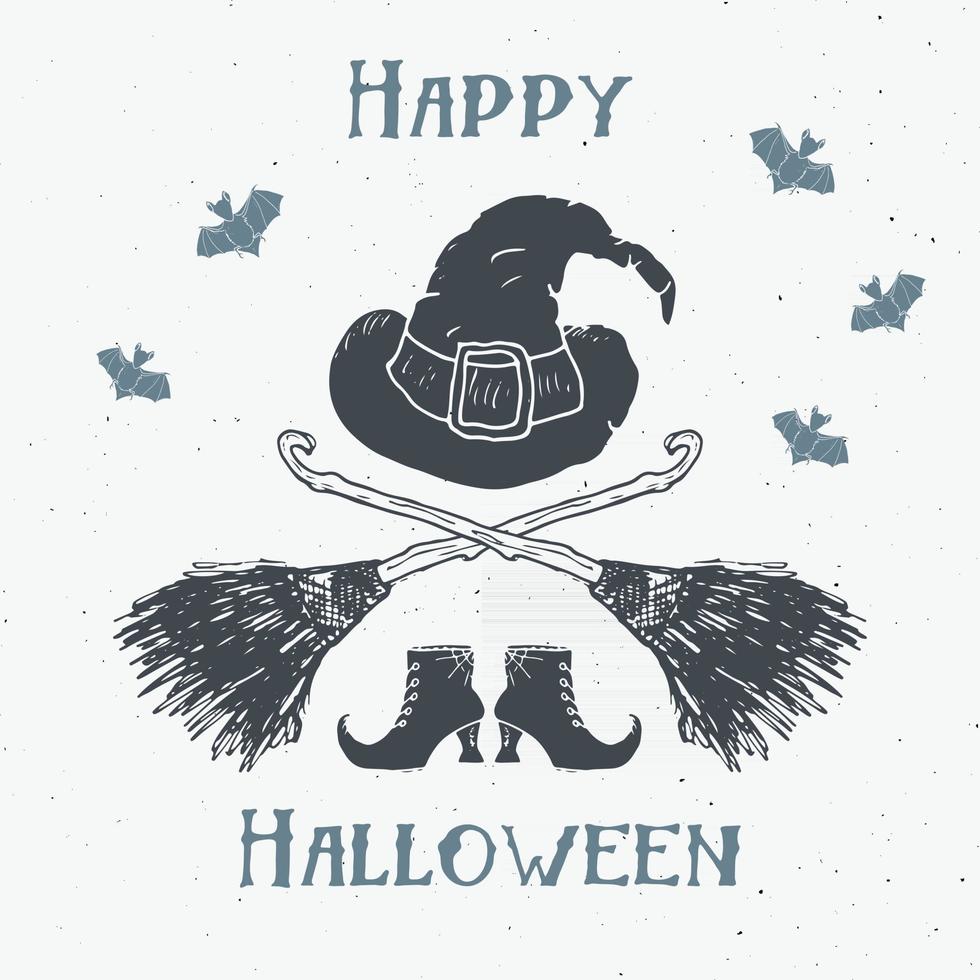 tarjeta de felicitación de halloween. Letrero de caligrafía de letras y elementos dibujados a mano, invitación a una fiesta o diseño de banner de vacaciones ilustración vectorial vector