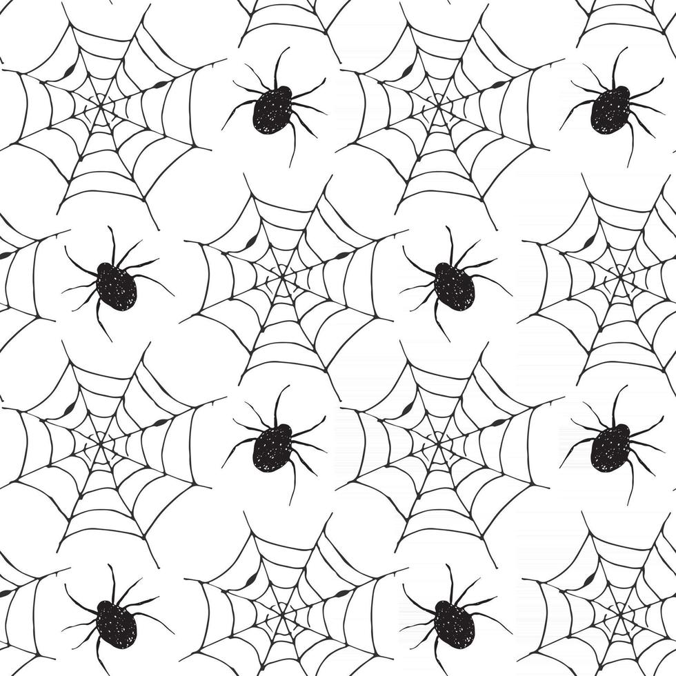Spider web seamless pattern vector illustration. Hand drawn sketched web background