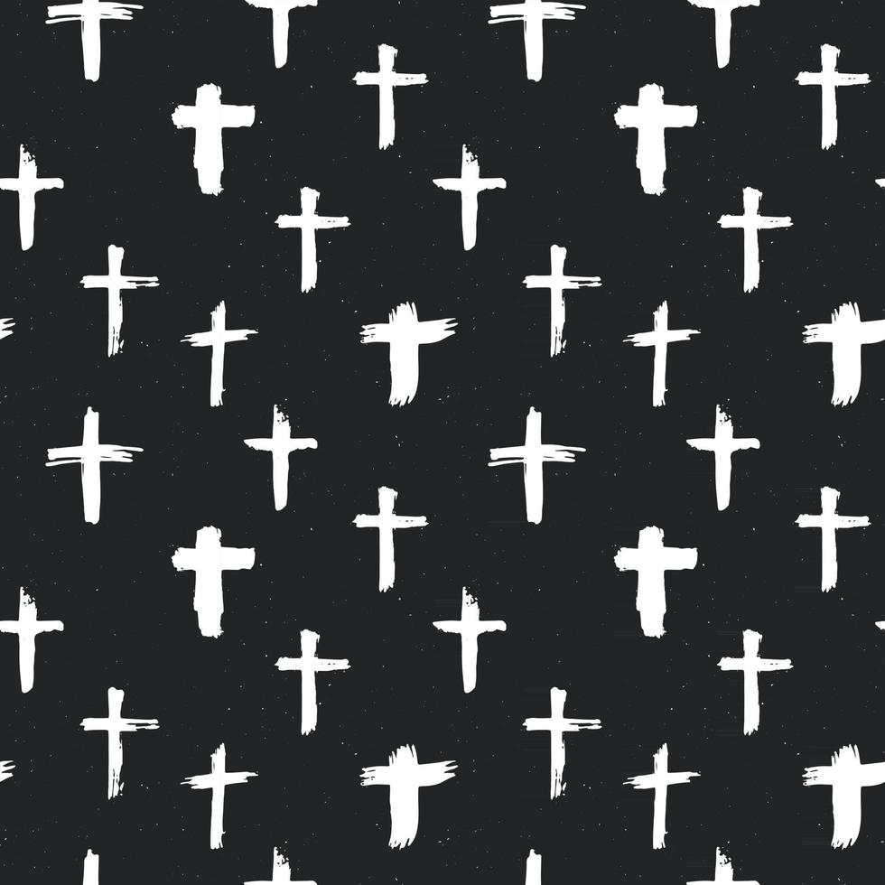 Cross symbols seamless pattern grunge hand drawn Christian crosses, religious signs icons, crucifix symbol vector illustration