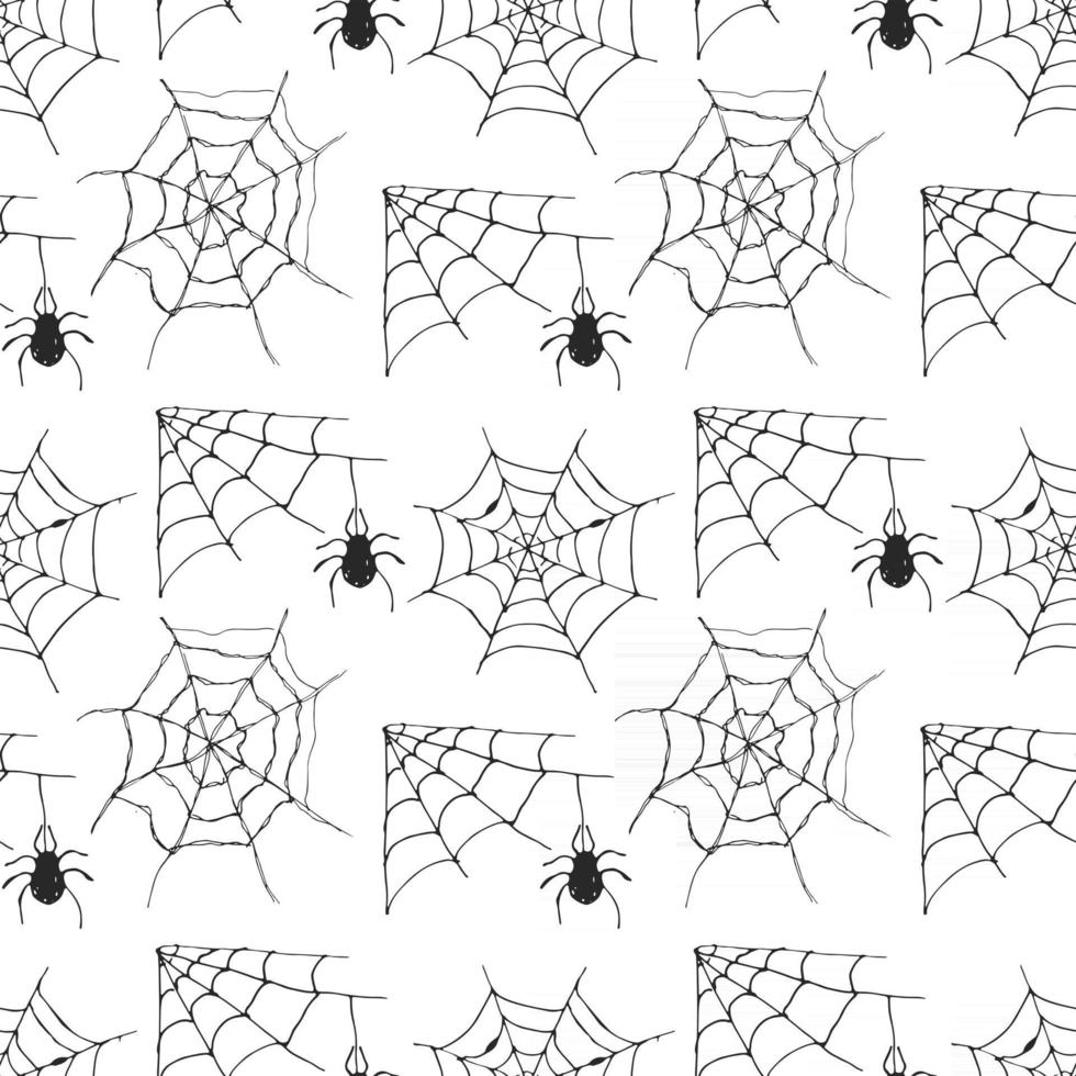 Spider web seamless pattern vector illustration. Hand drawn sketched web background