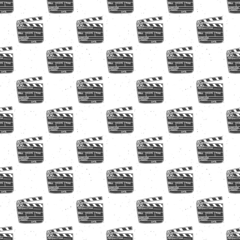 claqueta de patrones sin fisuras, boceto dibujado a mano vintage, industria del cine retro, ilustración vectorial vector