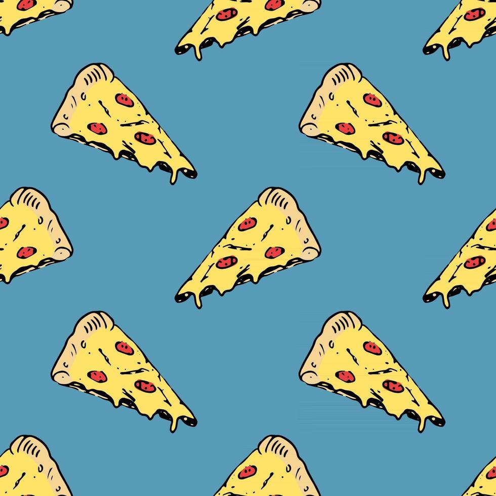Pizza seamless pattern hand drawn sketch. Whole pizza and slice doodles Food background. Vector illustration
