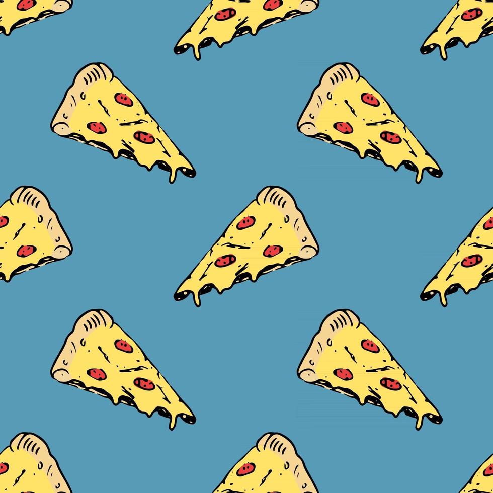 Pizza seamless pattern hand drawn sketch. Whole pizza and slice doodles Food background. Vector illustration