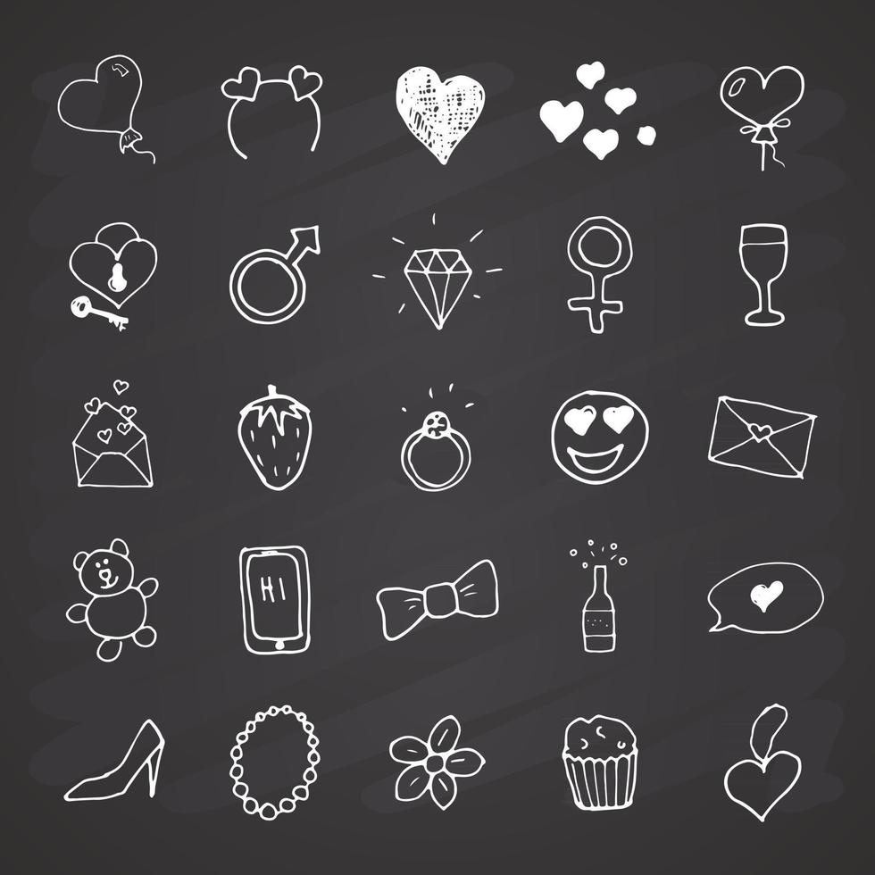 Iconos de doodle de amor y San Valentín, conjunto de signos dibujados a mano, ilustración vectorial vector