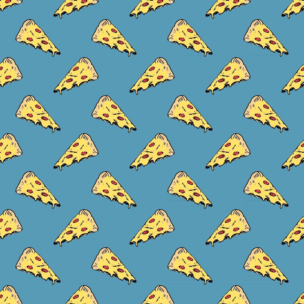 Pizza seamless pattern hand drawn sketch. Whole pizza and slice doodles Food background. Vector illustration