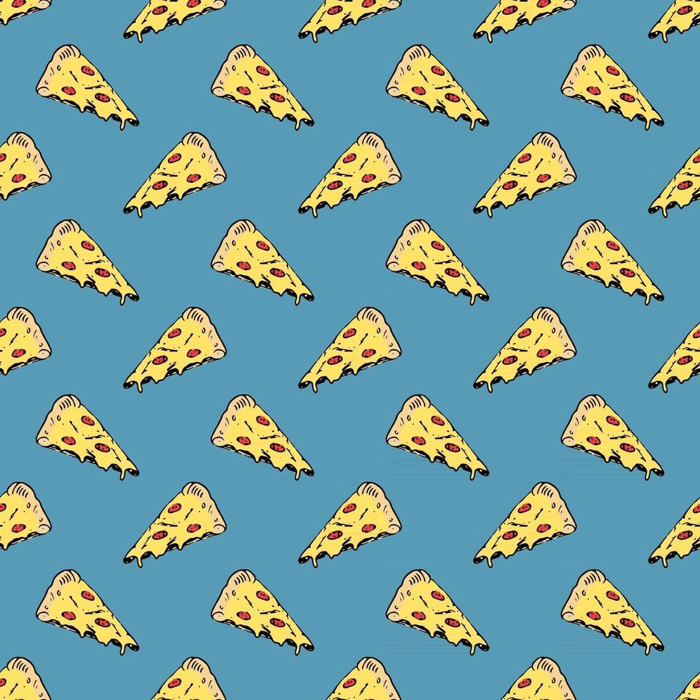 pizza de patrones sin fisuras boceto dibujado a mano. pizza entera y rebanada garabatos fondo de alimentos. ilustración vectorial vector