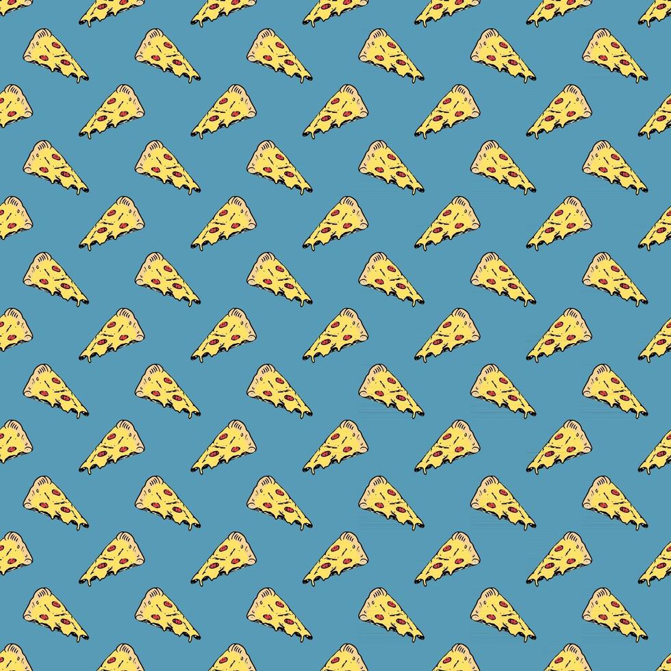 Pizza seamless pattern hand drawn sketch. Whole pizza and slice doodles Food background. Vector illustration