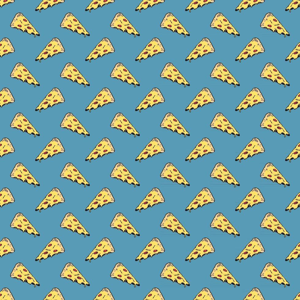 Pizza seamless pattern hand drawn sketch. Whole pizza and slice doodles Food background. Vector illustration