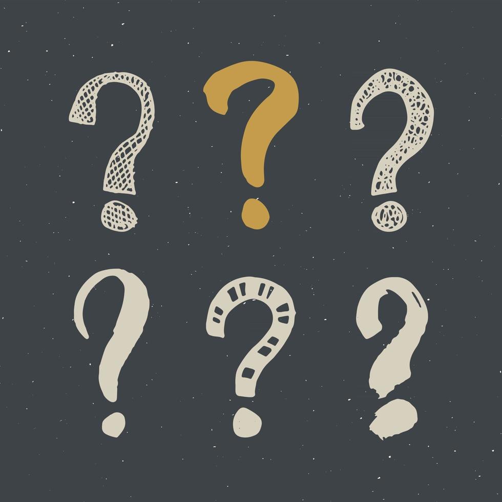 Questions marks doodle set. Hand drawn grunge signs. Vector illustration