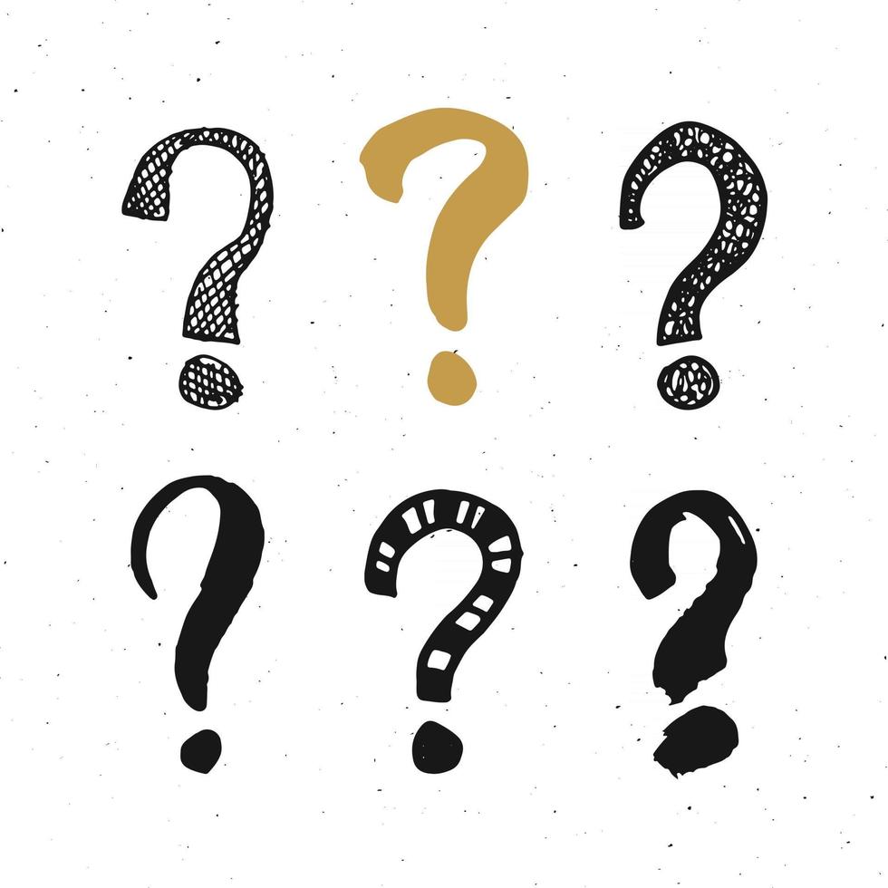 Questions marks doodle set. Hand drawn grunge signs. Vector illustration