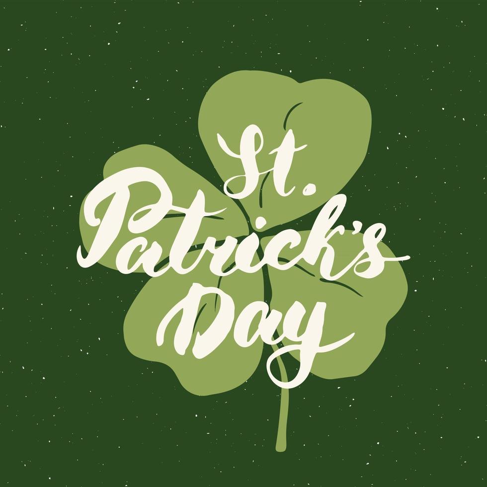 Happy St Patrick's Day Vintage greeting card Hand lettering on beer cup silhouette, Irish holiday grunge textured retro design vector illustration