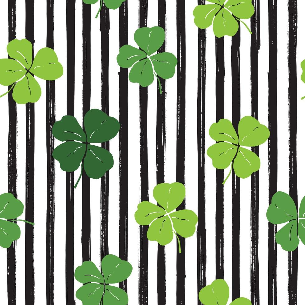 Clover leaf hand drawn doodle seamless pattern vector illustration. St Patricks Day symbol, Irish lucky shamrock background