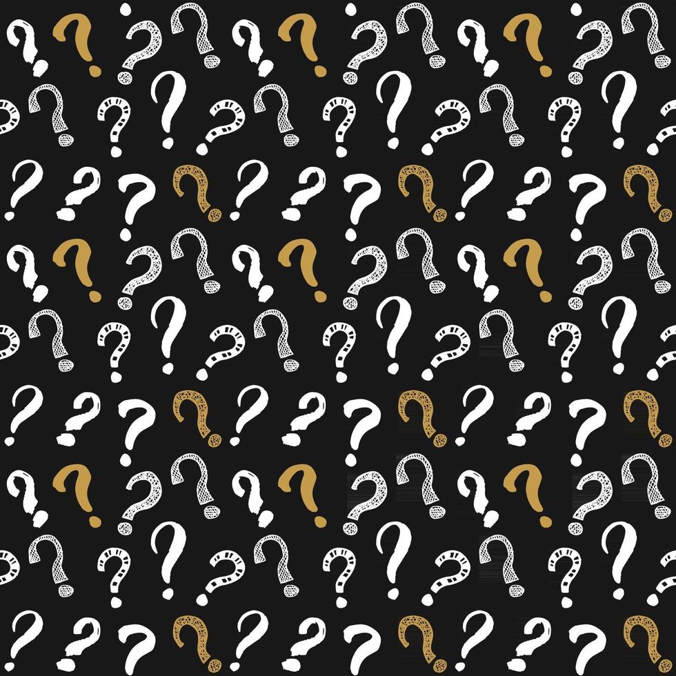 Questions marks seamless pattern. Hand drawn sketched doodle signs, grunge textured retro background. Vintage typography design print, vector illustration