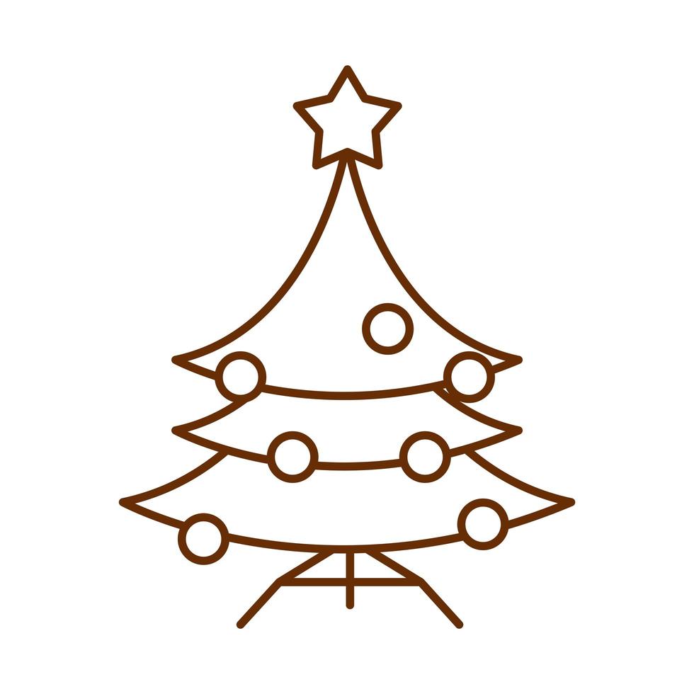Feliz árbol de navidad con bolas y decoración de estrellas icono de línea  de dibujos animados 2655715 Vector en Vecteezy