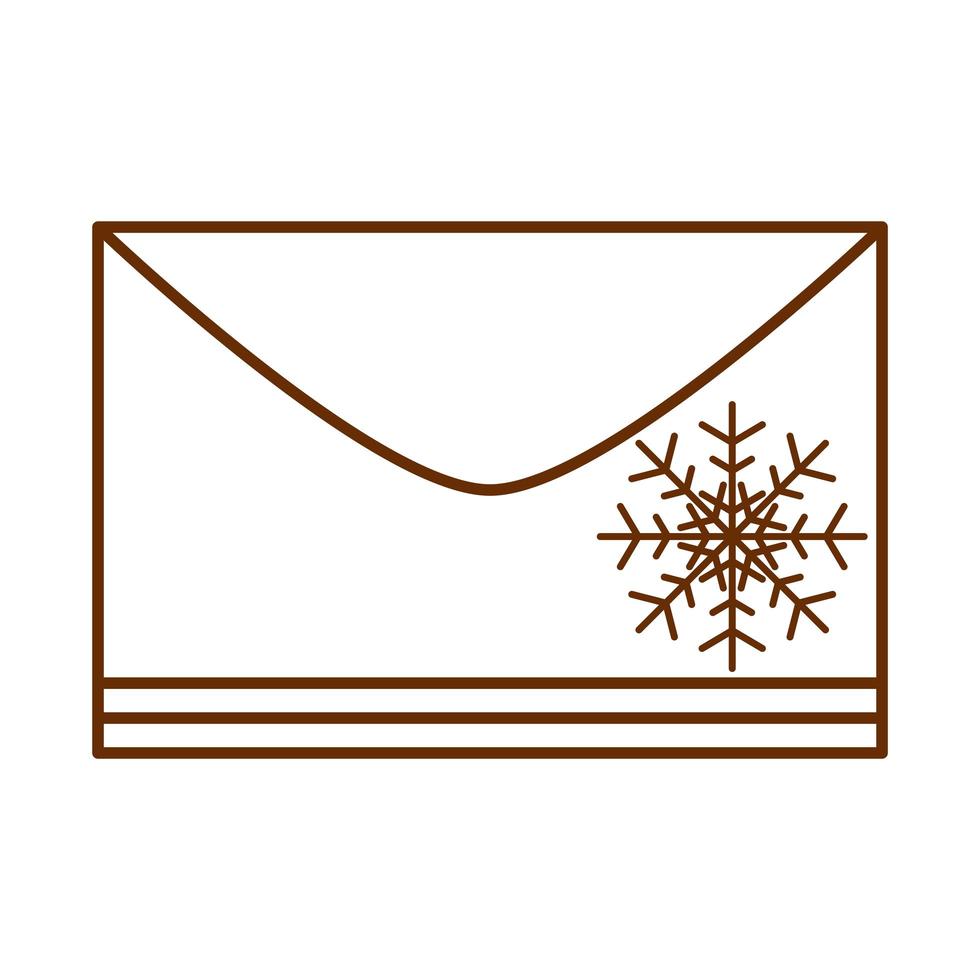 sobre de correo de feliz navidad con icono de línea de dibujos animados de decoración de copo de nieve vector