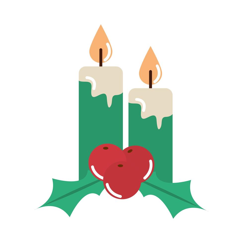 Feliz Navidad velas con icono plano de dibujos animados de decoración de bayas de acebo vector