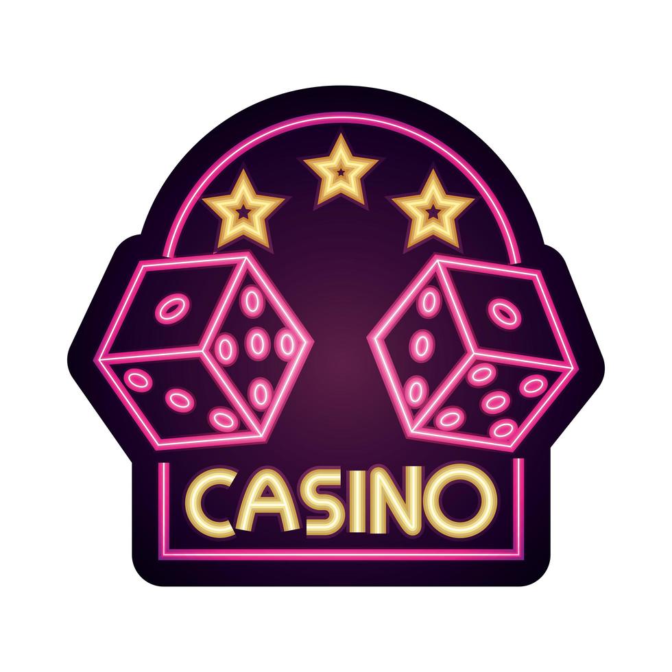 Casino dados estrellas banner de juego letrero de neón vector