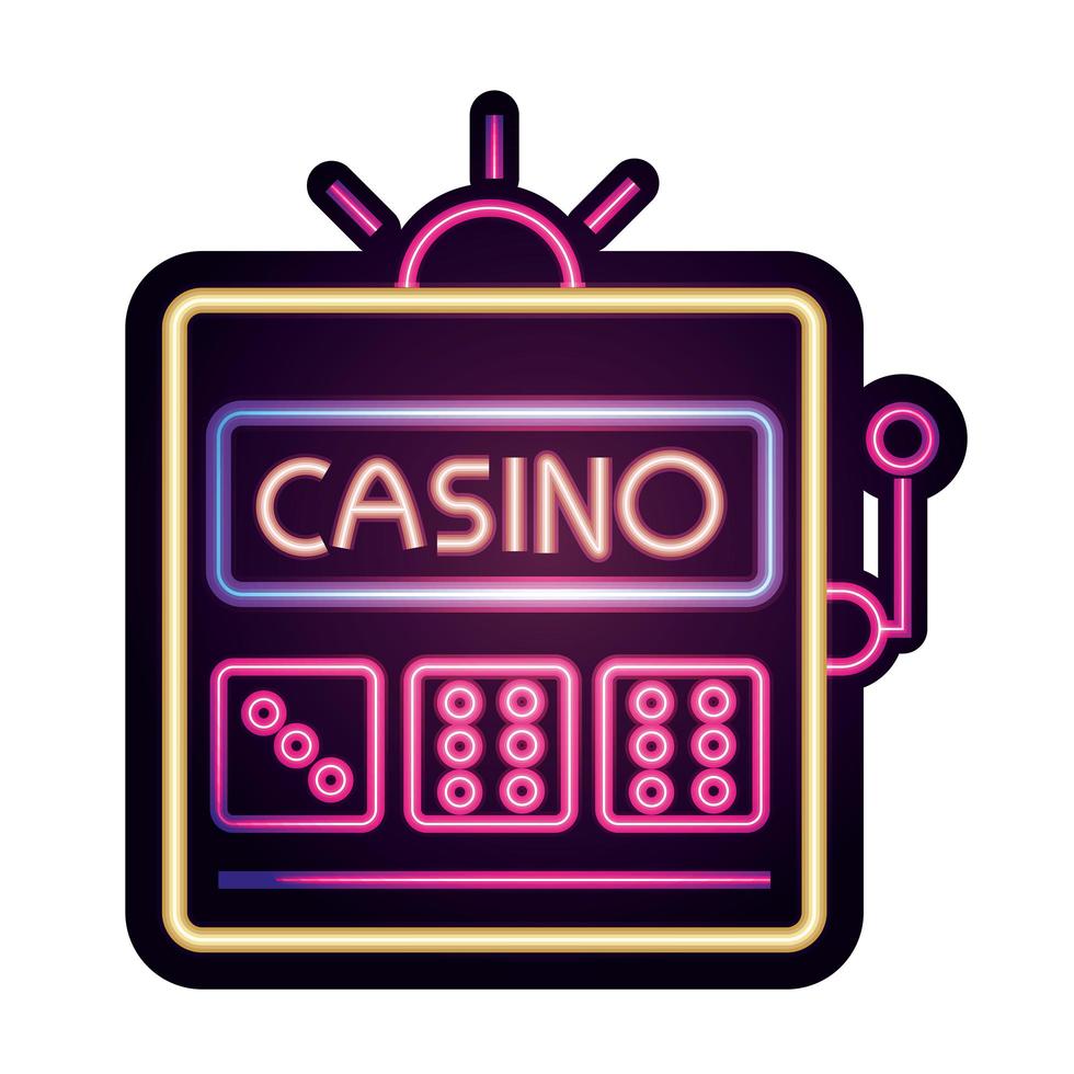 Casino dados tragamonedas juegos de azar letrero de neón vector