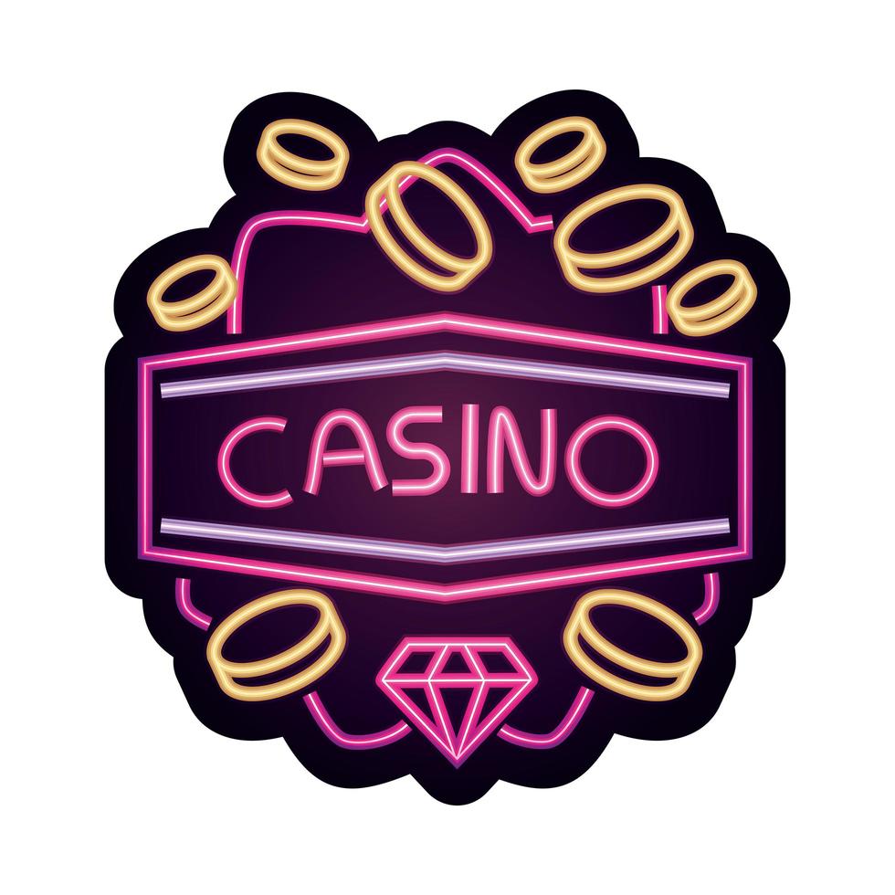 casino, monedas, diamante, cartelera, brillante, neón, señal vector