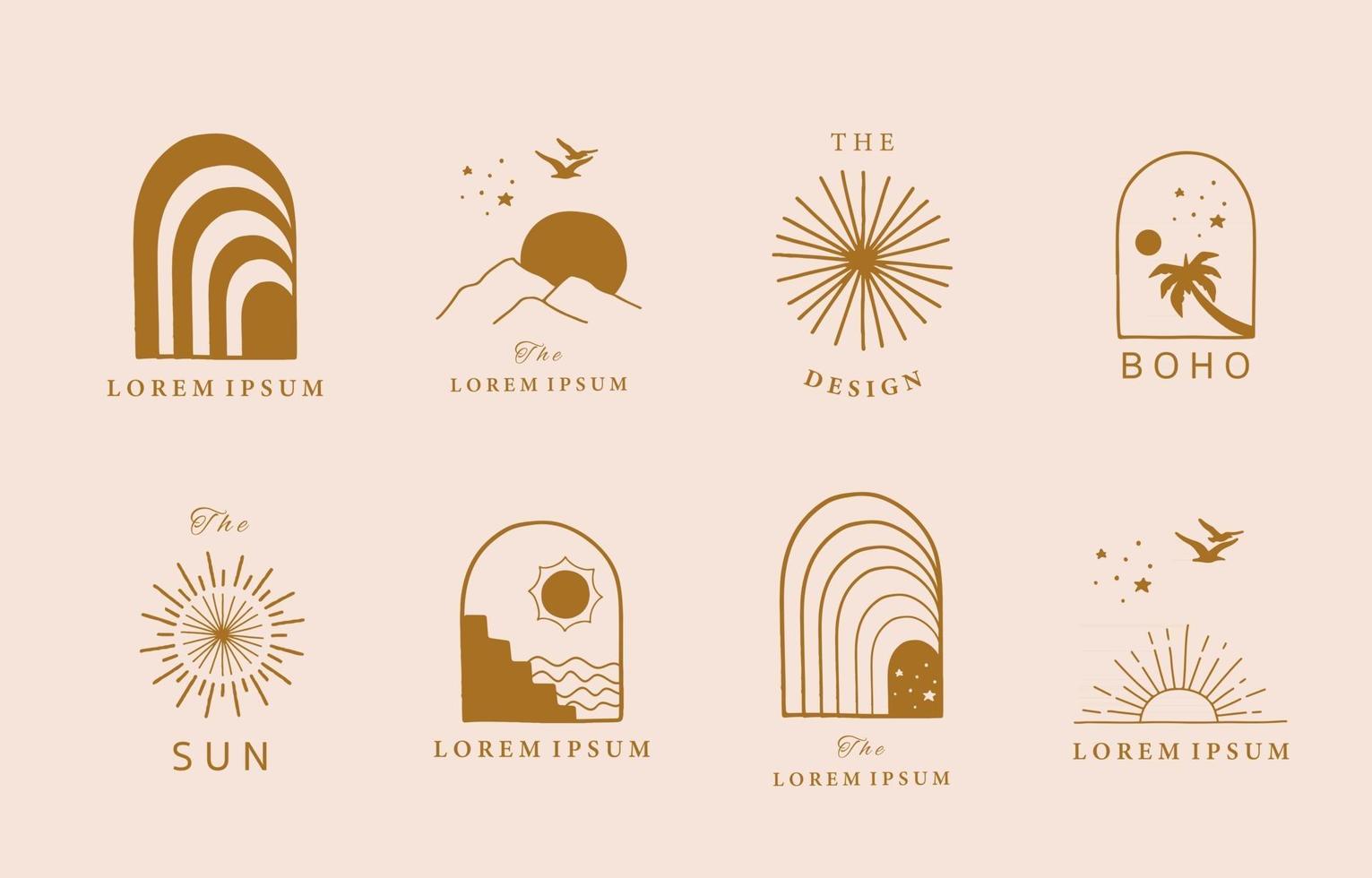 Collection of line design with sun vector
