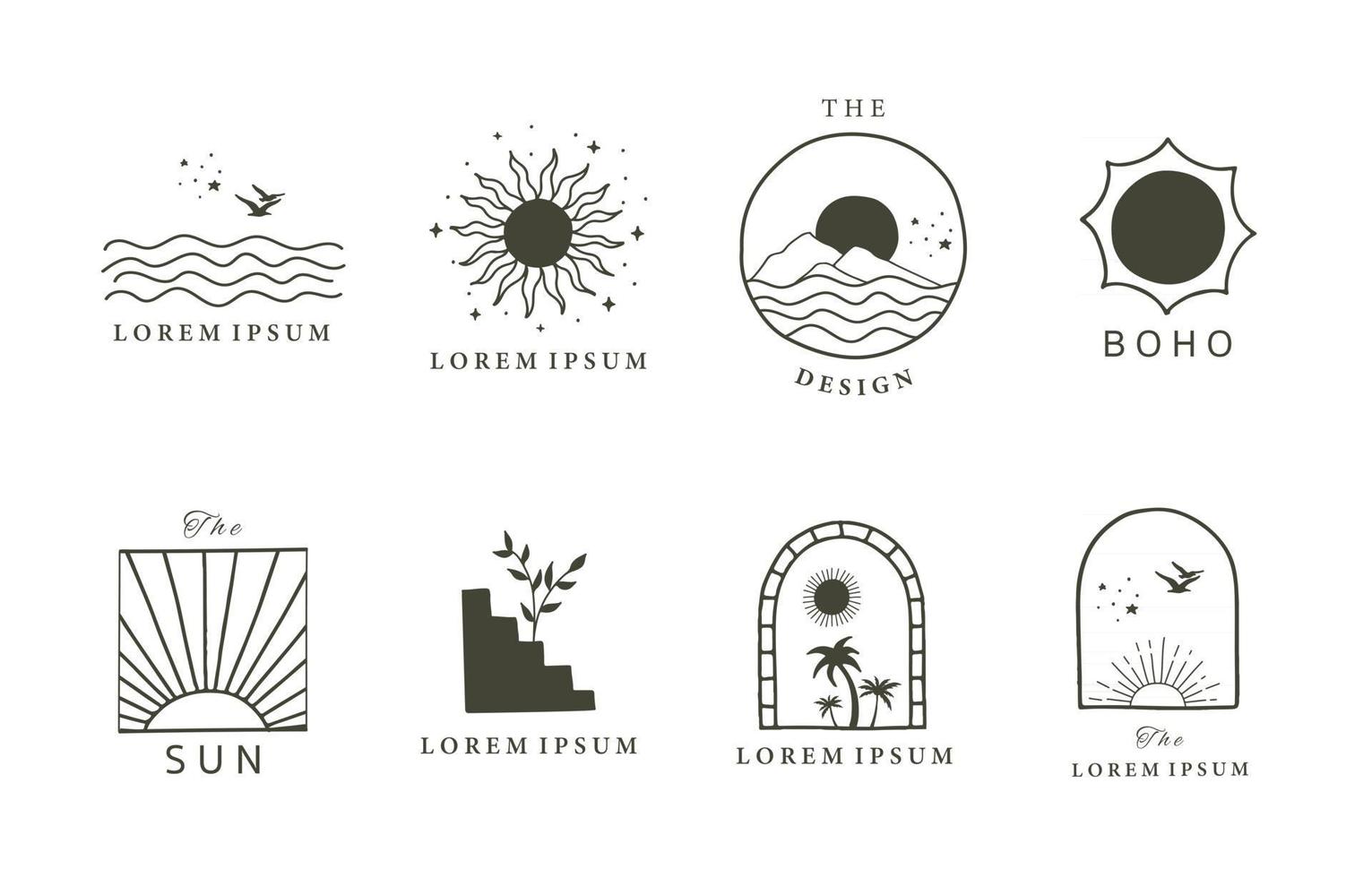 Collection of line design with sun vector