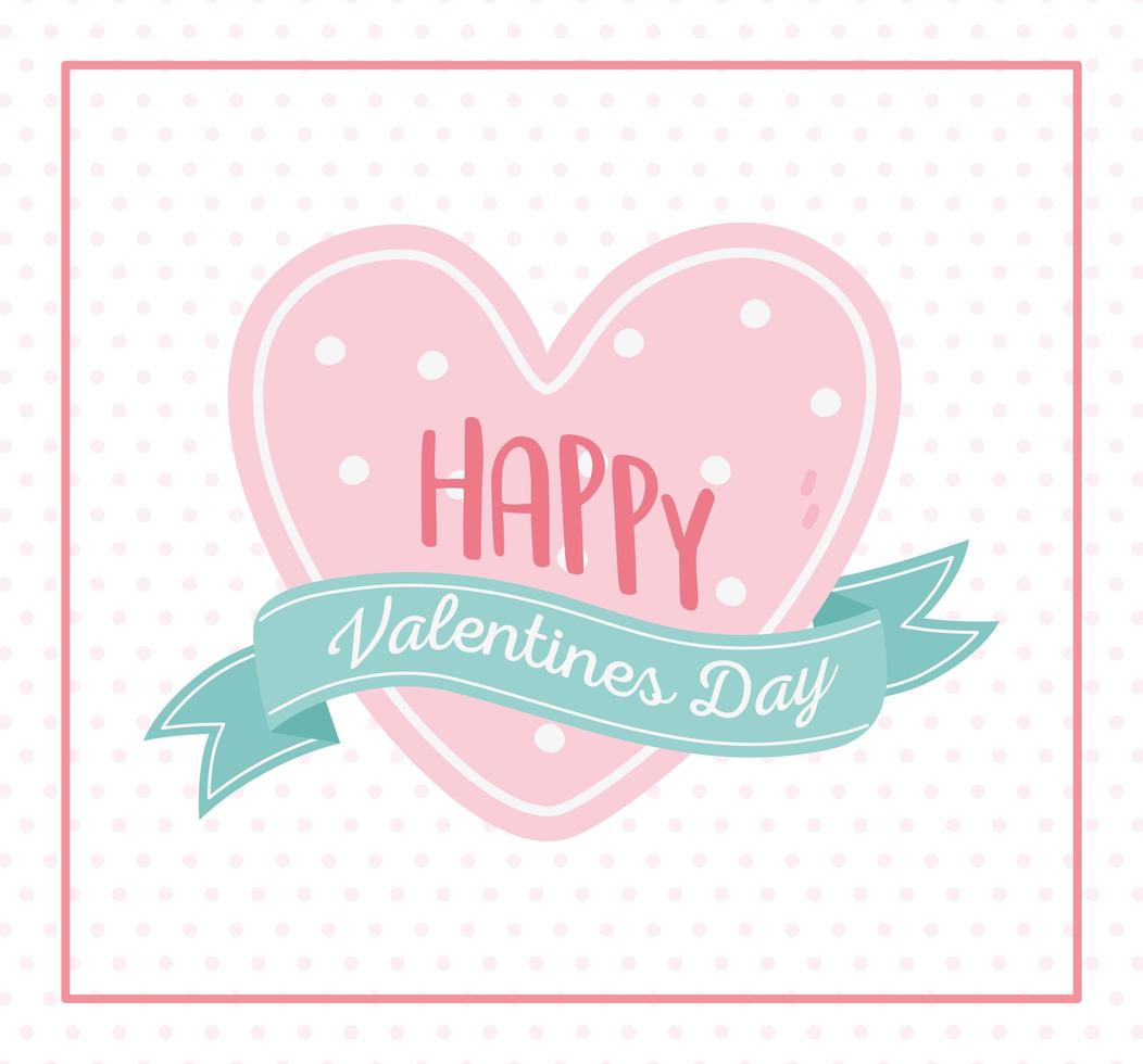 happy valentines day, dotted heart love message ribbon celebration vector
