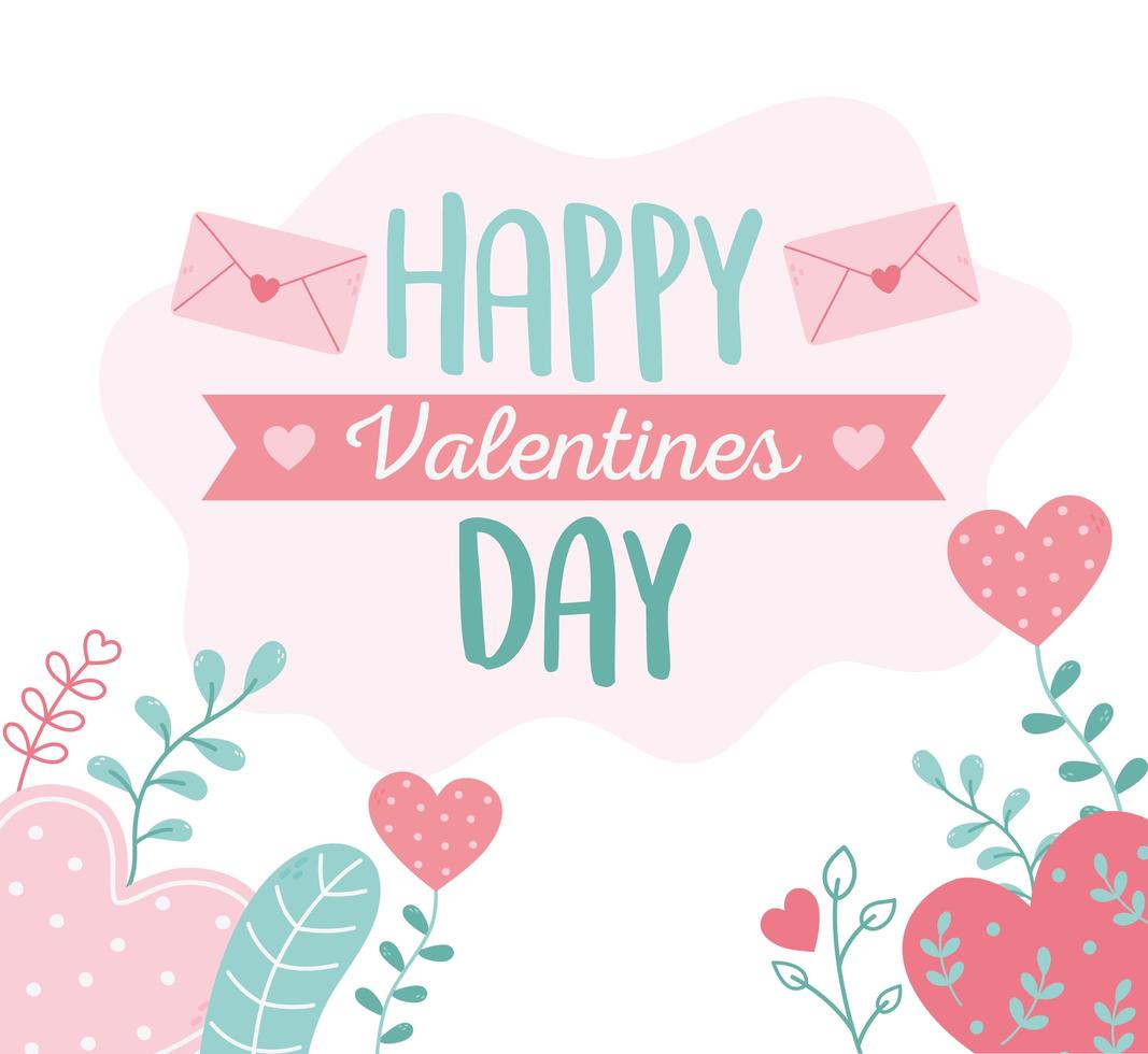 happy valentines day, envelope message hearts floral decoration vector