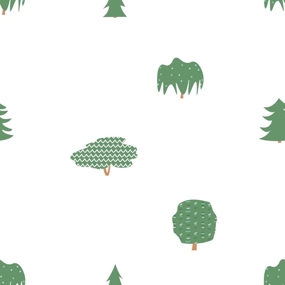 árboles verdes de patrones sin fisuras. vector alerce, sauce, aliso, arce, roble ilustración sobre fondo blanco
