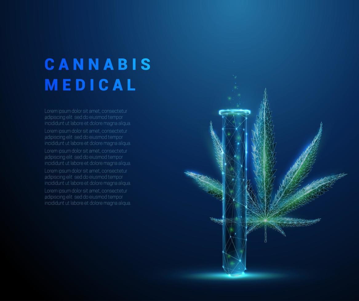 Low poly medical cannabis. Marihuana leaf and tube vector