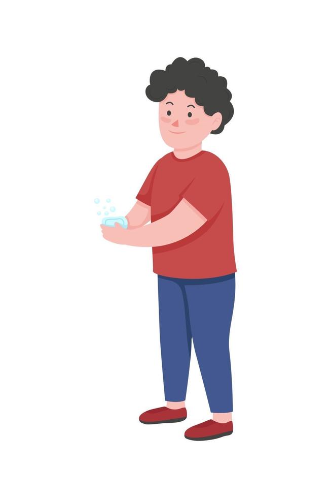 Boy washing hands flat color vector faceless character
