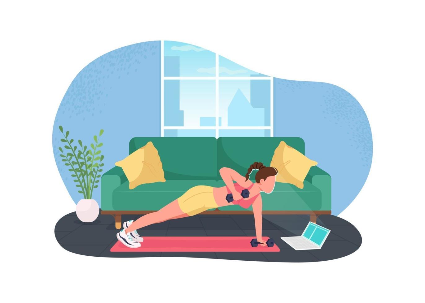 Woman working out while working 2D vector web banner