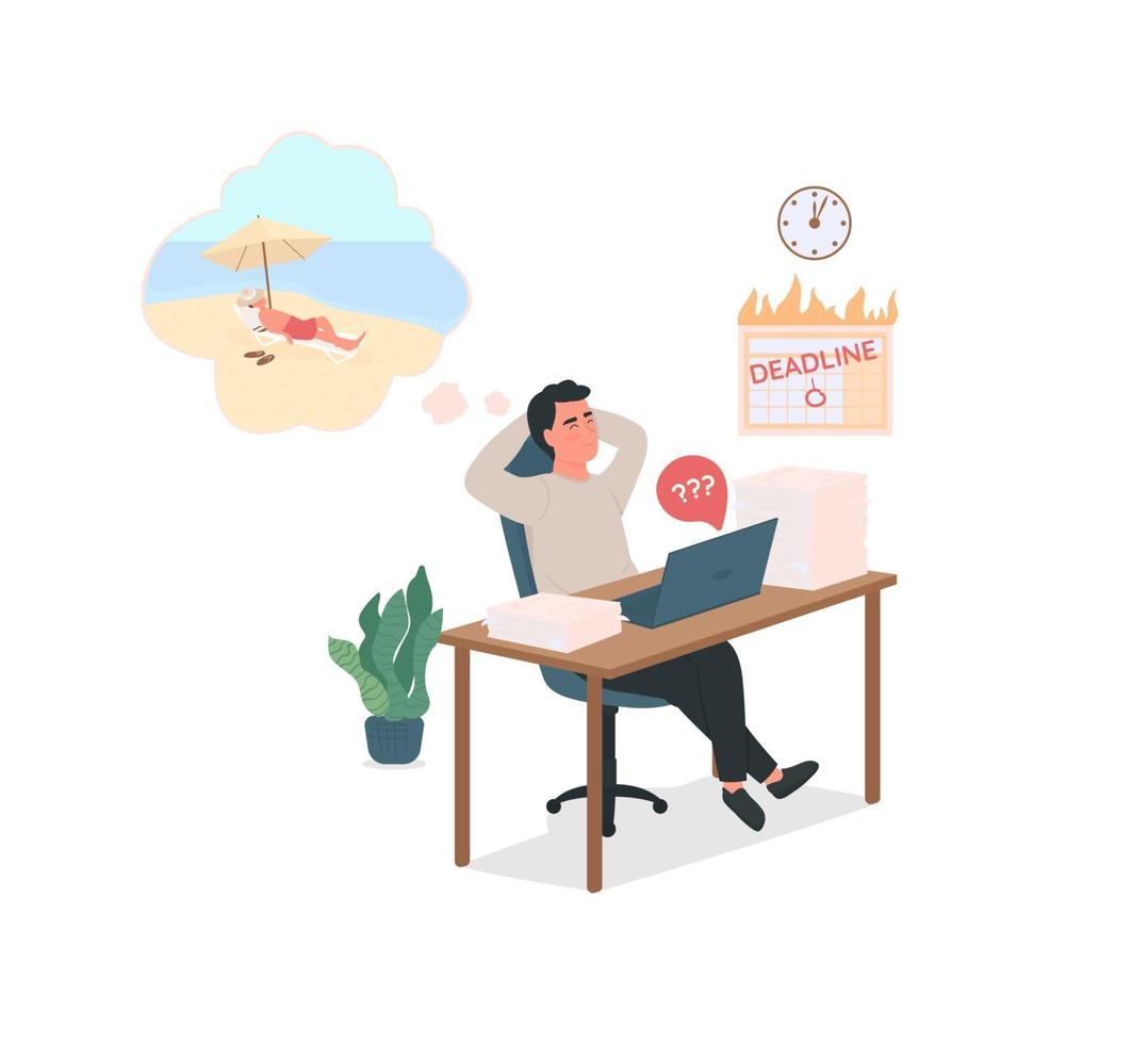 Procrastinating employee flat color vector detailed character