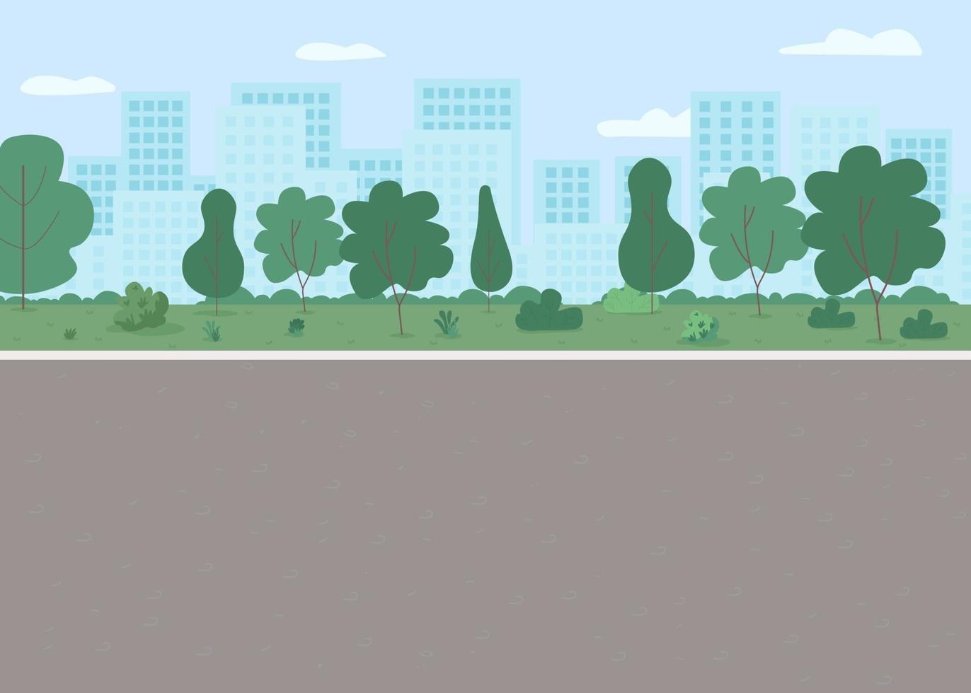 Empty public park flat color vector illustration